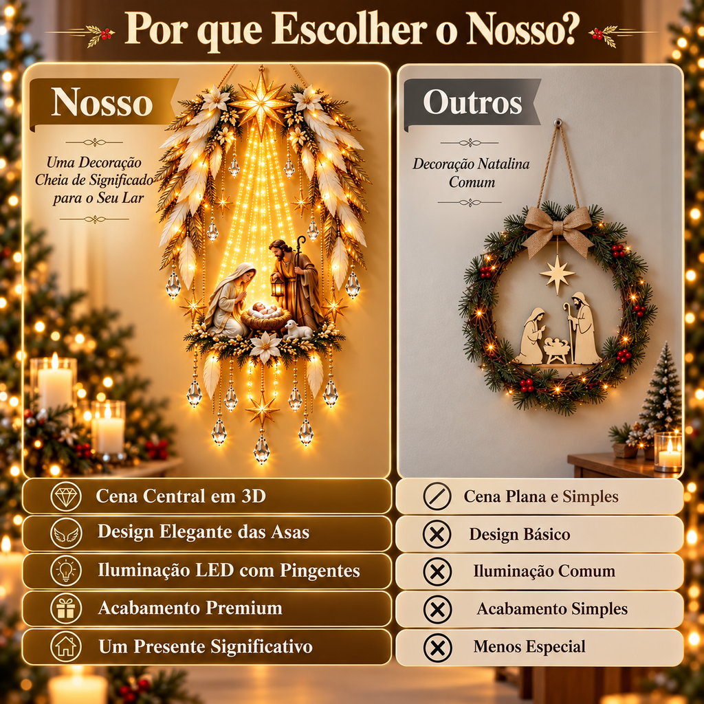 Presépio Sagrado Asas Celestiais com LED | A Luz do Nascimento de Jesus em Seu Lar