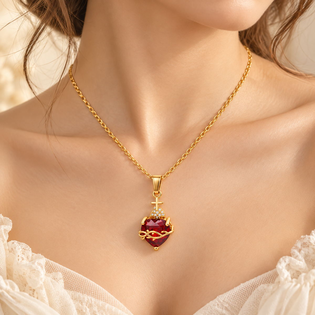 Colar Católico Sagrado Coração – Compre 1, Leve 2 (Vermelho + Dourado)