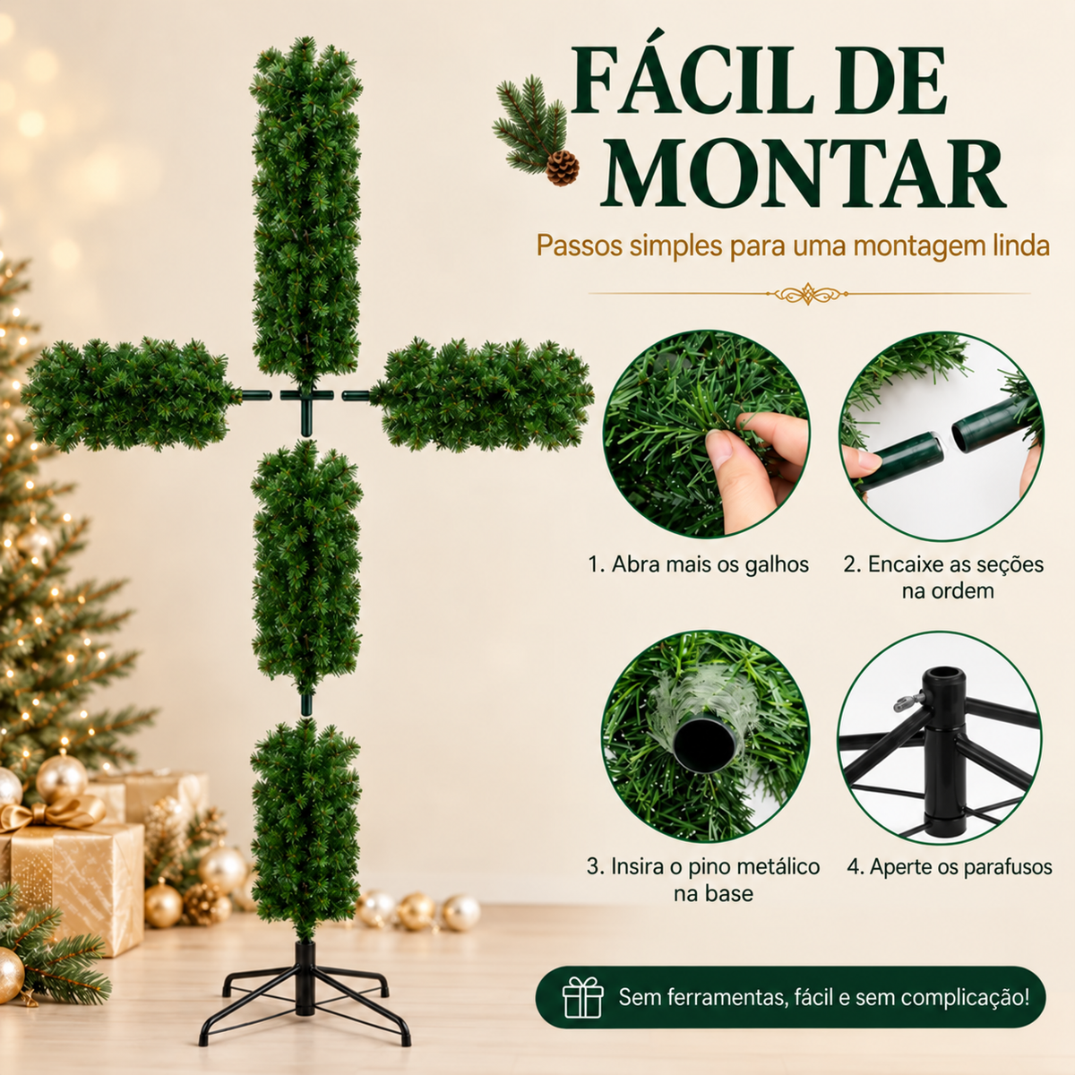 Árvore de Natal em forma de cruz - Decoração inclusa