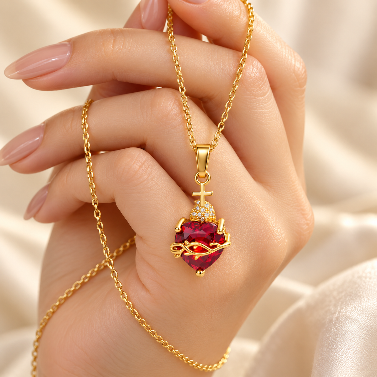 Colar Católico Sagrado Coração – Compre 1, Leve 2 (Vermelho + Dourado)