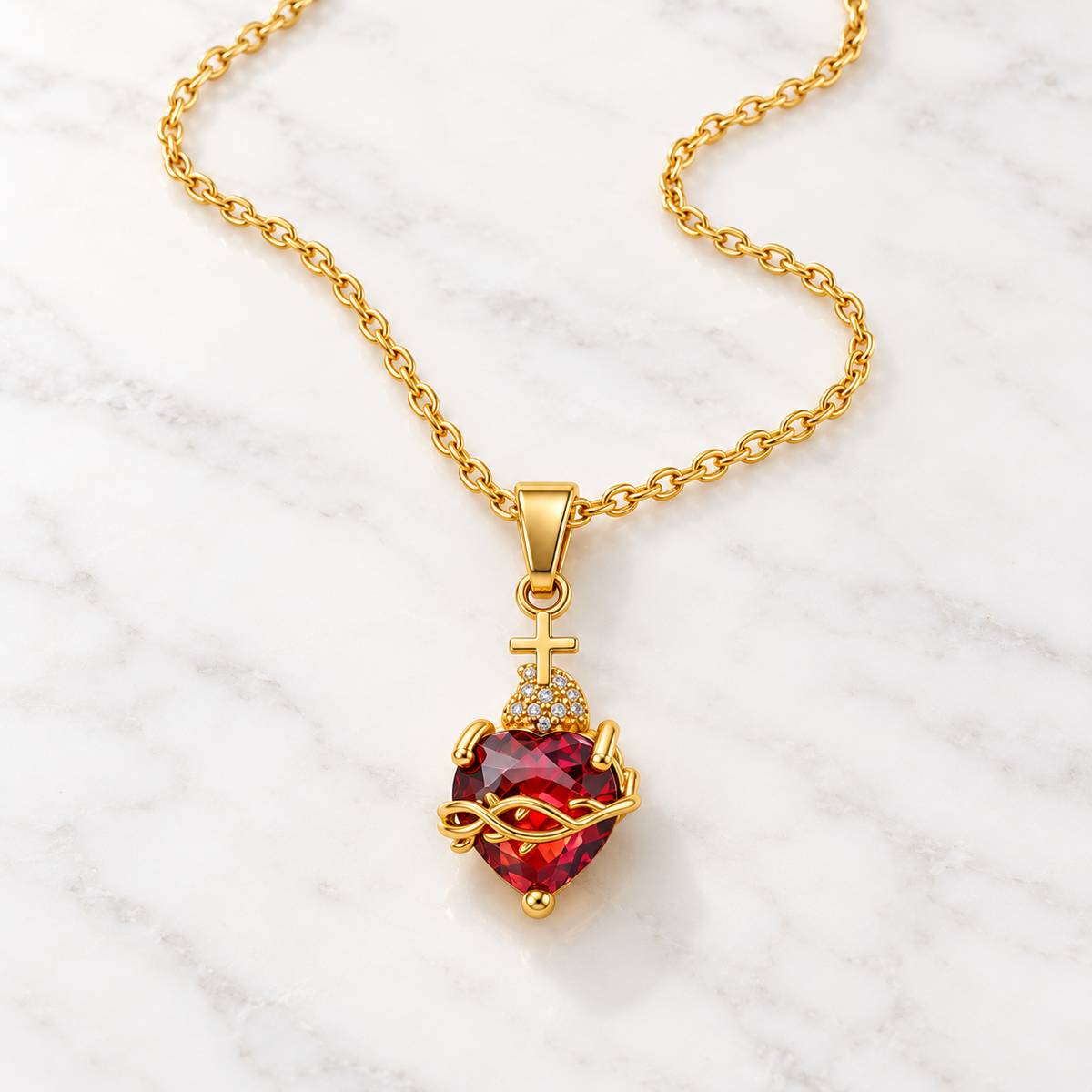 Colar Católico Sagrado Coração – Compre 1, Leve 2 (Vermelho + Dourado)