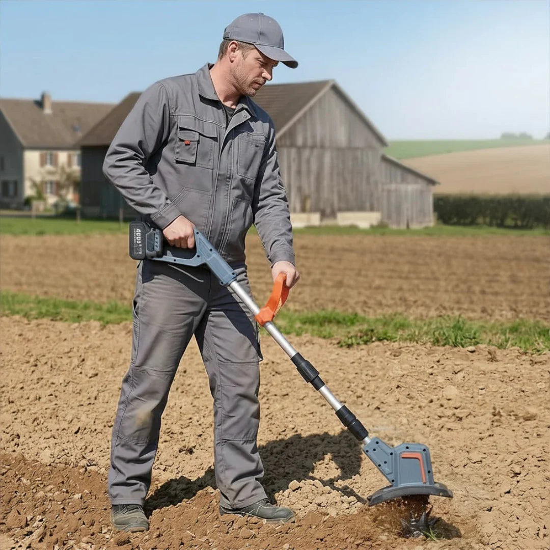 Cultivador Elétrico Terrox Sem Fio Com Lâminas de Aço Inoxidável e Bateria Dupla + BRINDE: Kit 10 Ferramentas