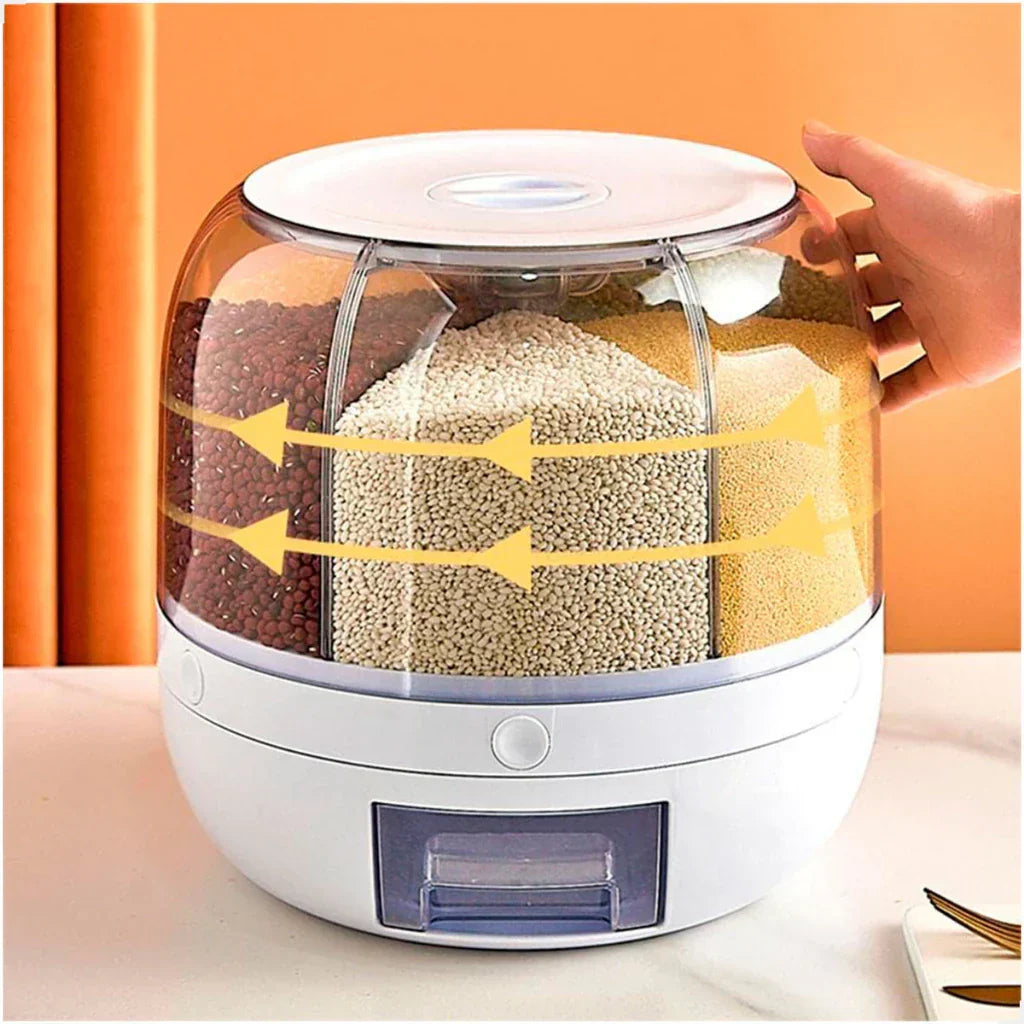 Dispenser de Cereais Giratório 6 Divisórias | Porta Grãos Organizador de Cozinha