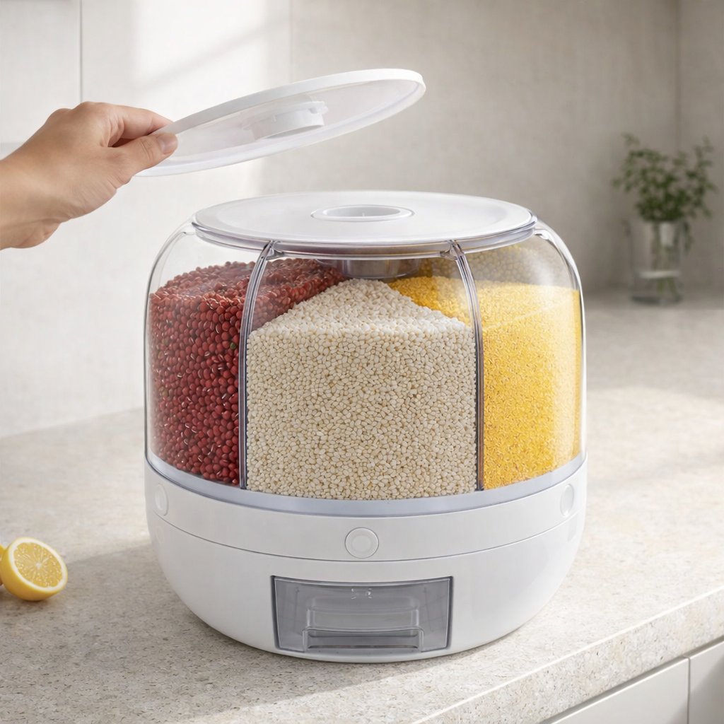 Dispenser de Cereais Giratório 6 Divisórias | Porta Grãos Organizador de Cozinha