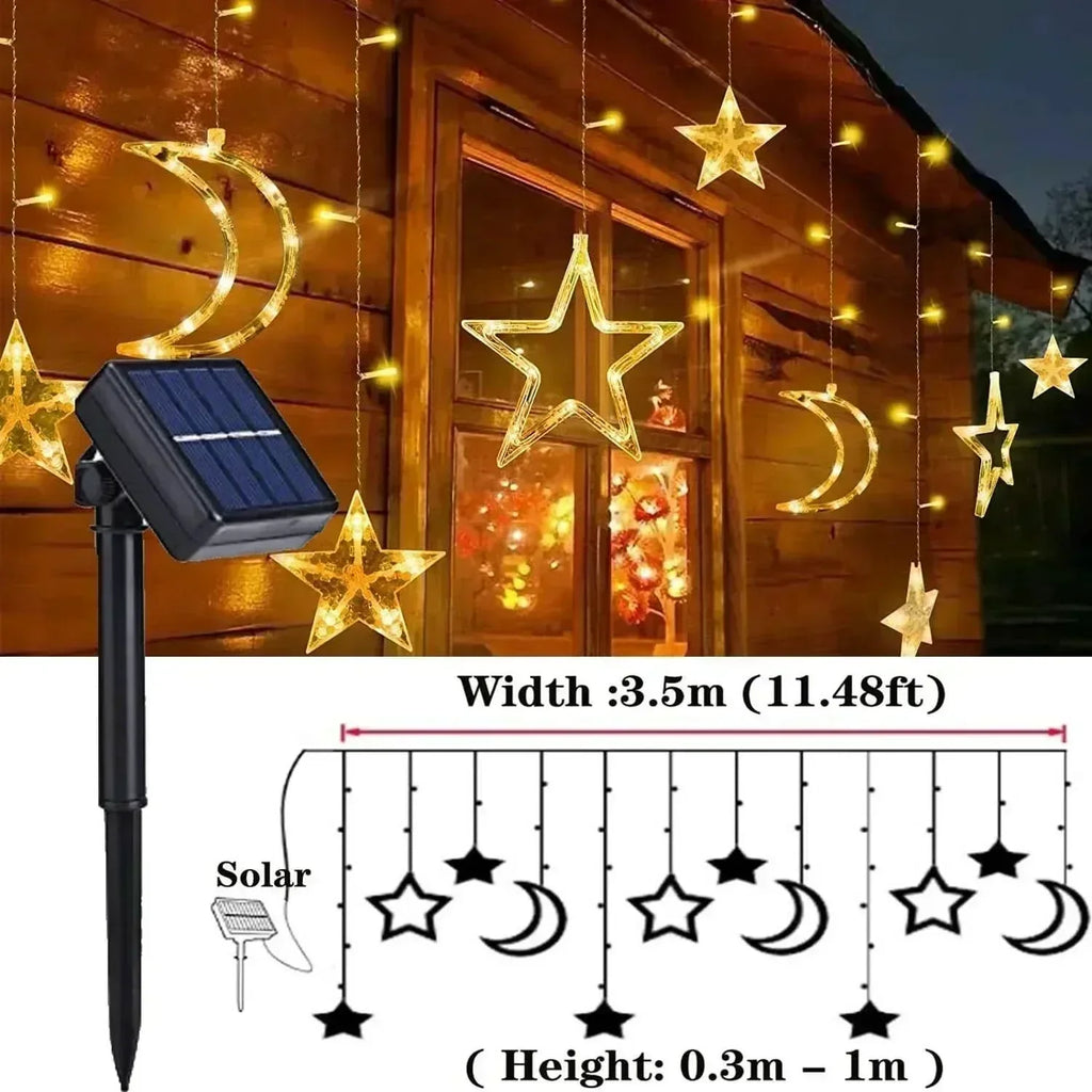 Luzes de Fada Estrela e Lua LED Solar - Encanto Natalino