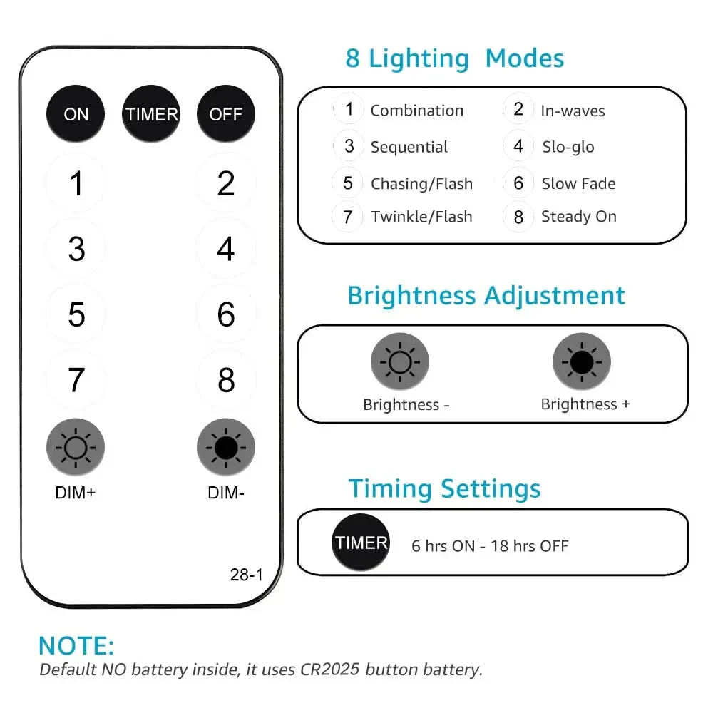 Luzes de Fada LED Impermeáveis - Magia Natalina com Controle Remoto
