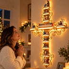 Cruz Sagrada Iluminada LED | A História de Jesus em Cada Detalhe