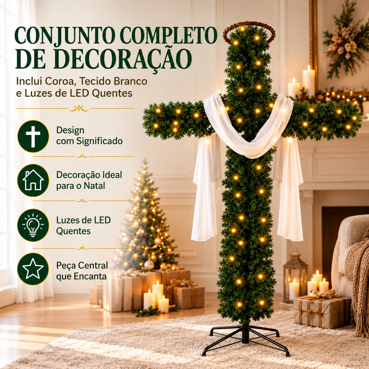 Árvore de Natal em forma de cruz - Decoração inclusa