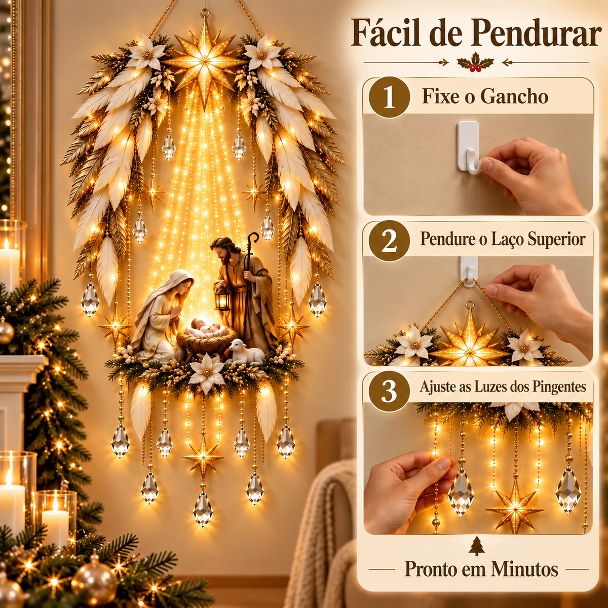 Presépio Sagrado Asas Celestiais com LED | A Luz do Nascimento de Jesus em Seu Lar