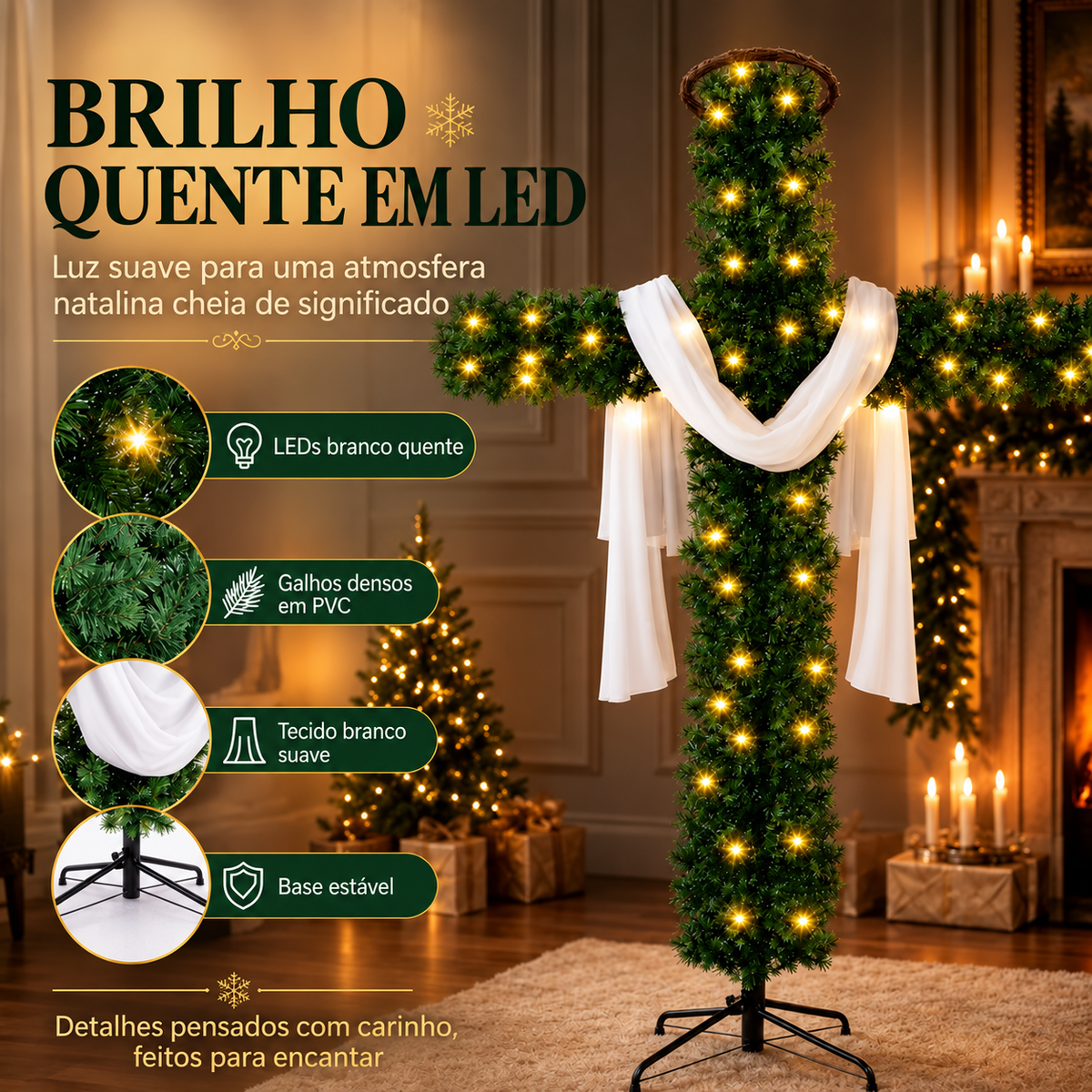Árvore de Natal em forma de cruz - Decoração inclusa