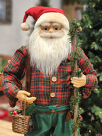 PAPAI NOEL EM PÉ XADREZ VERDE E VERMELHO 80CM