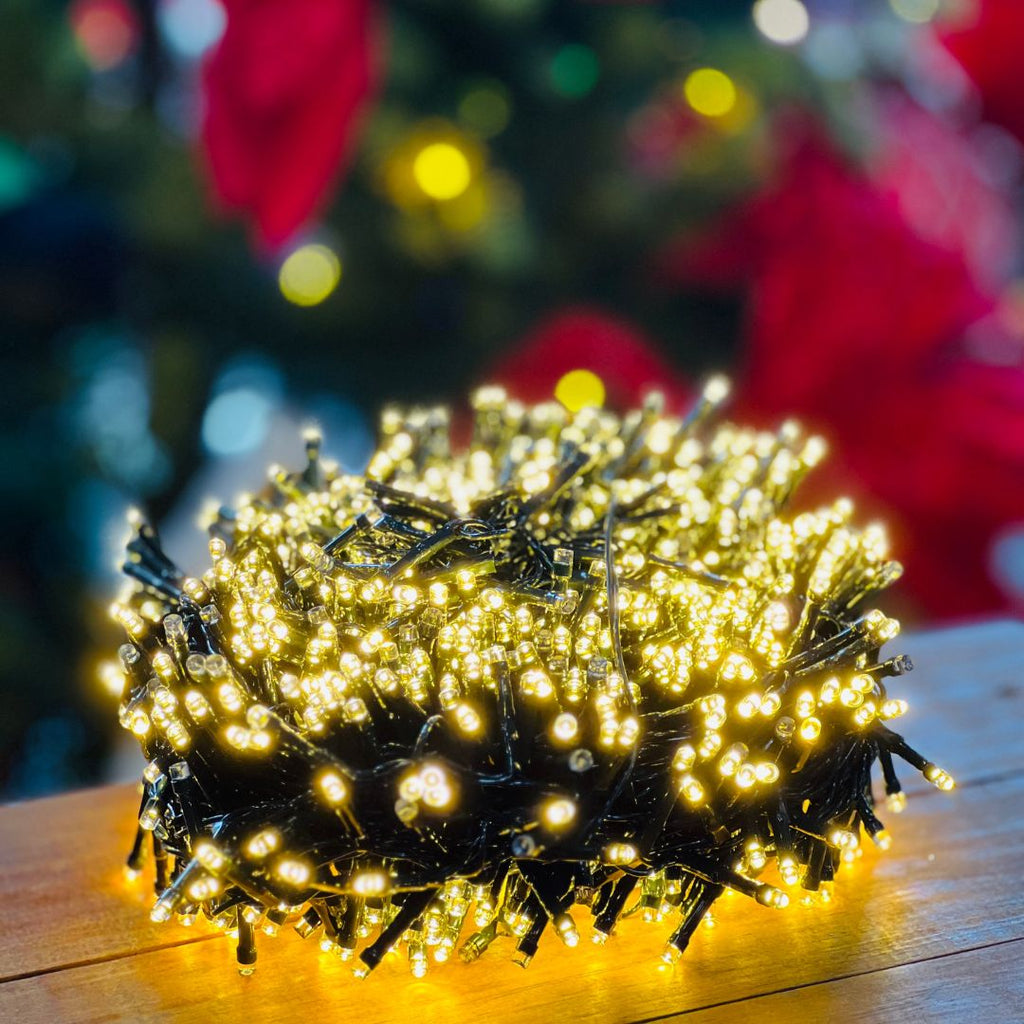 Pisca-pisca 1000 Leds Fio Verde Com Strobo - Bivolt Branco Quente 20m