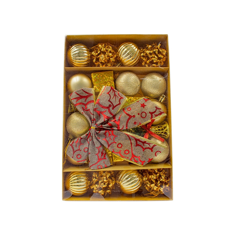 Kit 24 Enfeites Natalinos Bola Laço Decoração Árvore de Natal Vermelho Dourado Prata