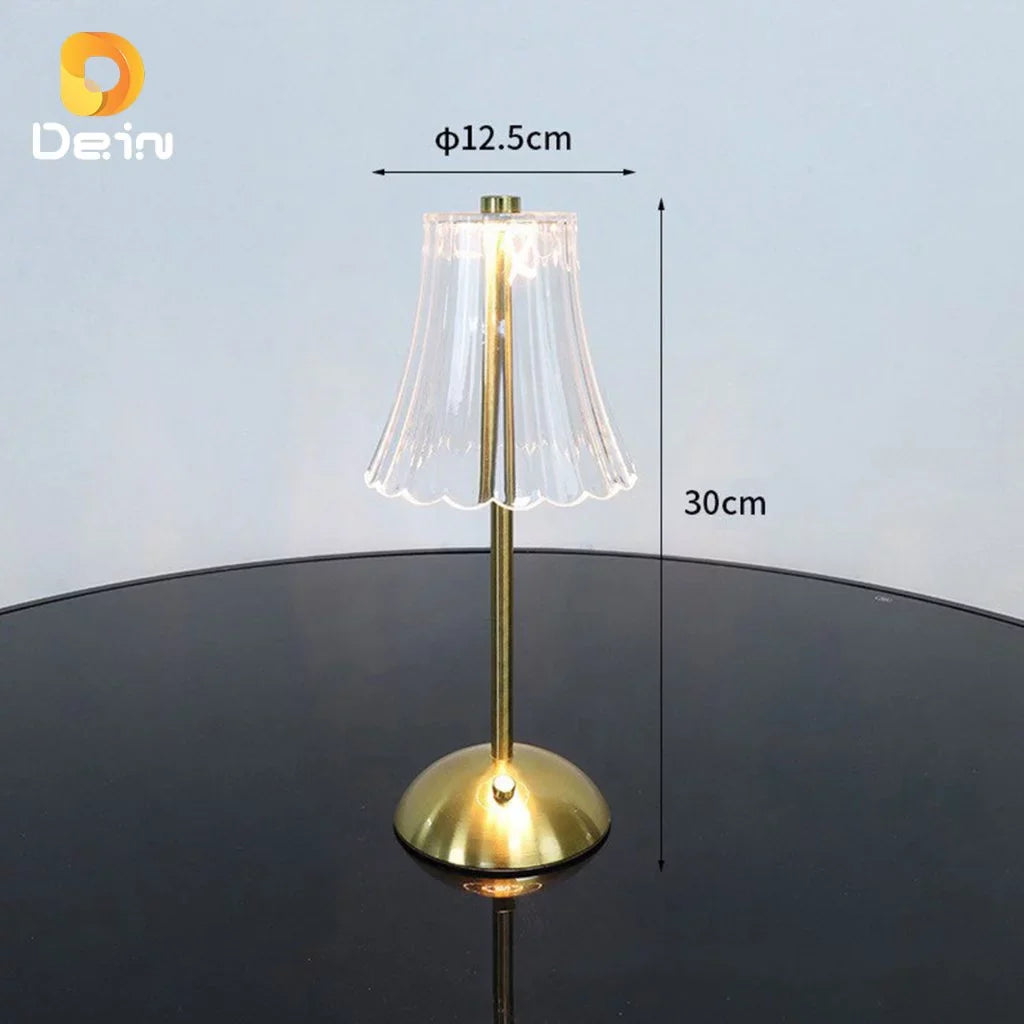 Luminária Retrô de Mesa LED Recarregável com Cúpula Transparente e Controle por Toque Dourada