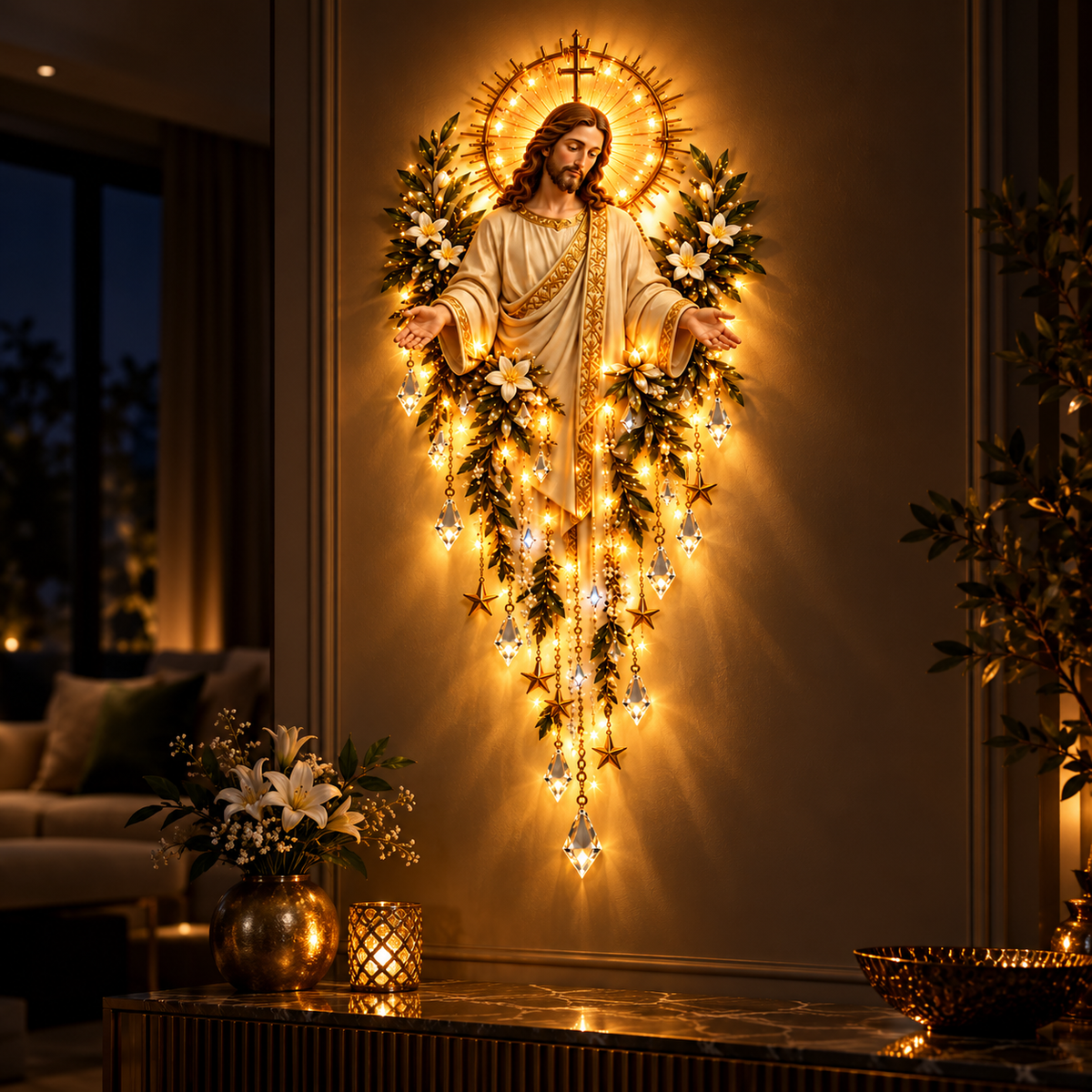 Jesus Iluminado de Parede com LED – Fé, Luz e Sofisticação