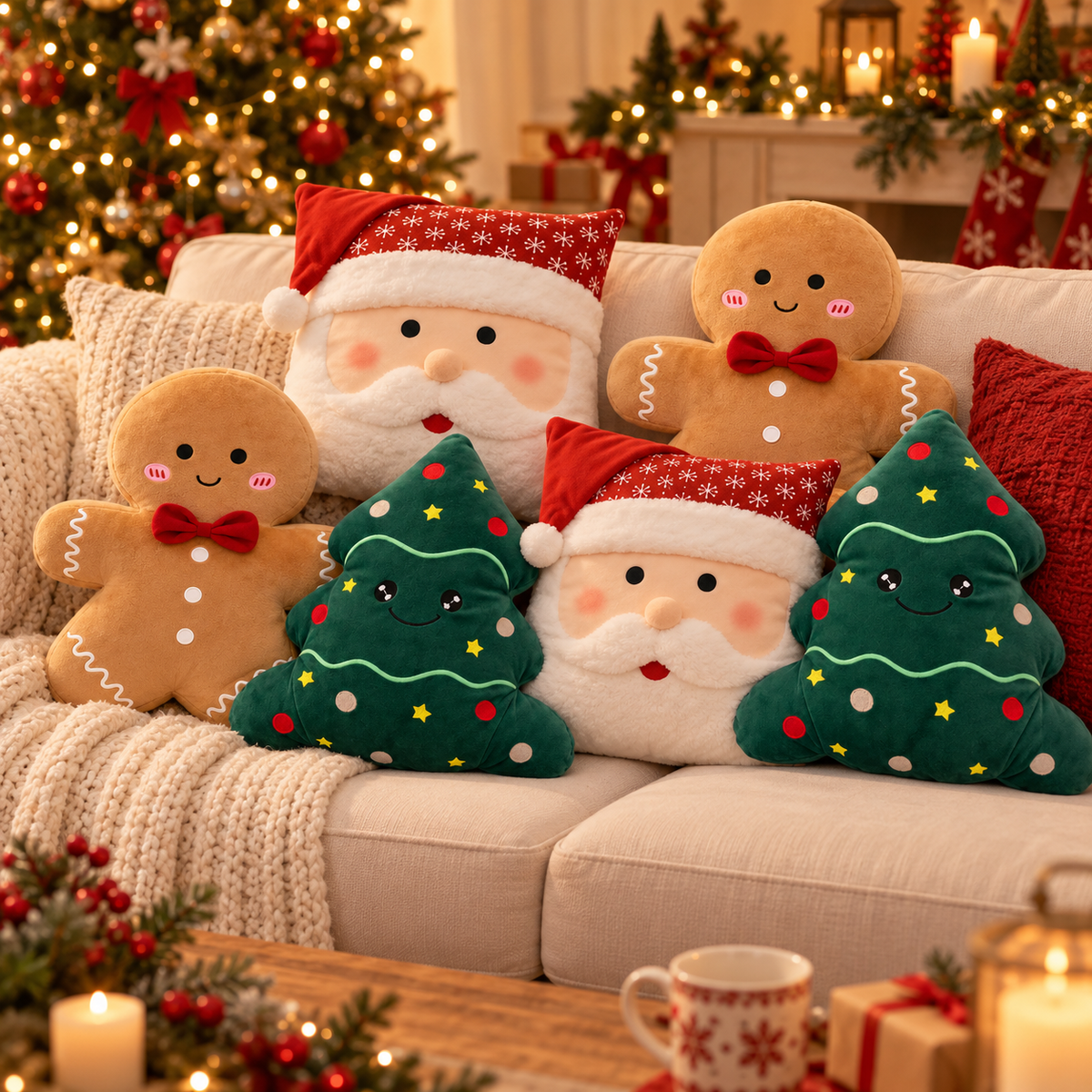 Kit Almofadas de Natal — Biscoitinho, Árvore e Papai Noel