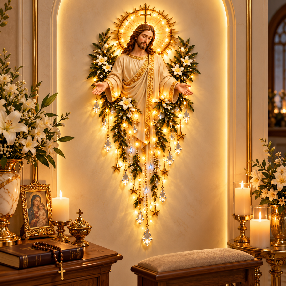 Jesus Iluminado de Parede com LED – Fé, Luz e Sofisticação