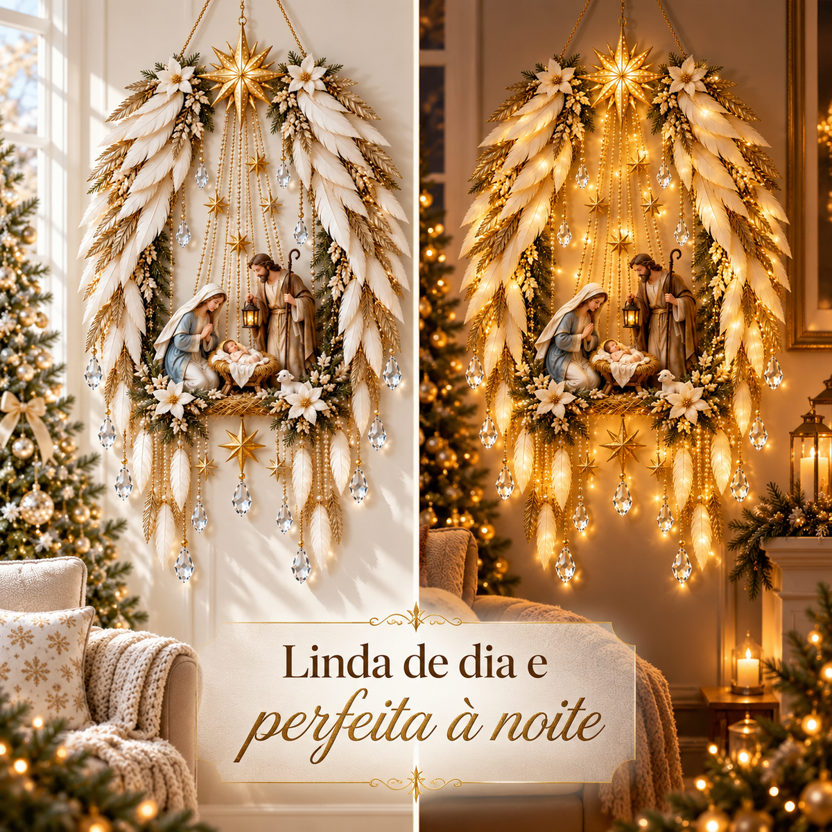 Presépio Sagrado Asas Celestiais com LED | A Luz do Nascimento de Jesus em Seu Lar