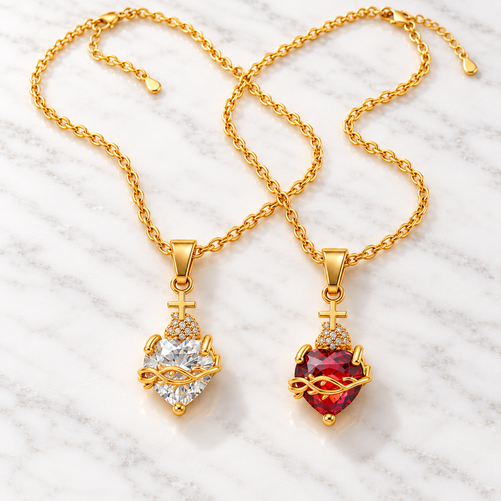 Colar Católico Sagrado Coração – Compre 1, Leve 2 (Vermelho + Dourado)