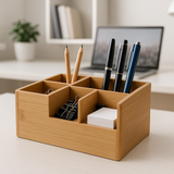 Organizador de Mesa Bambu Natural 4 Compartimentos 25x15cm