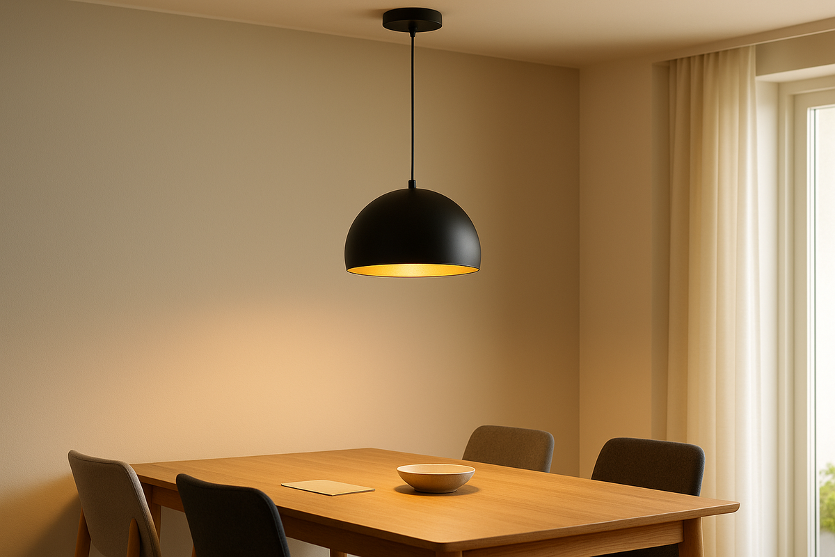 Lustre Pendente Esfera Preto com Interior Dourado 30cm