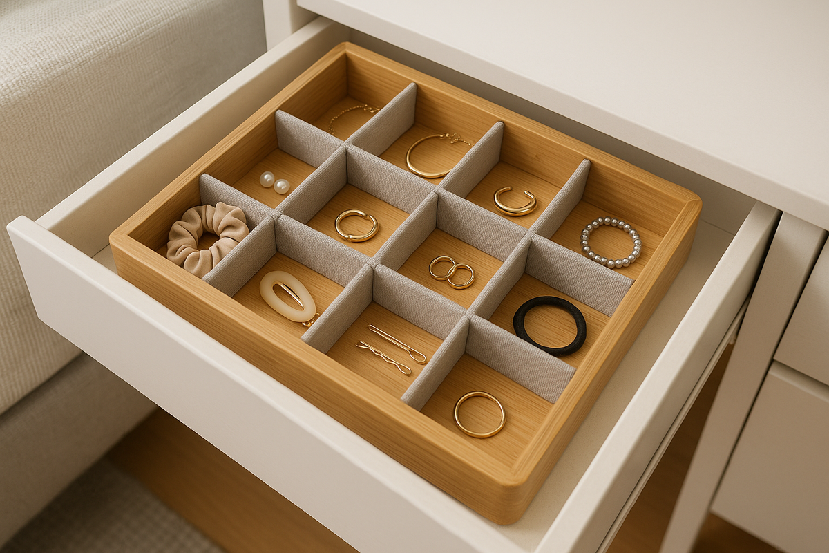 Organizador de Gaveta Bambu com 8 Divisórias Ajustáveis 32x24cm