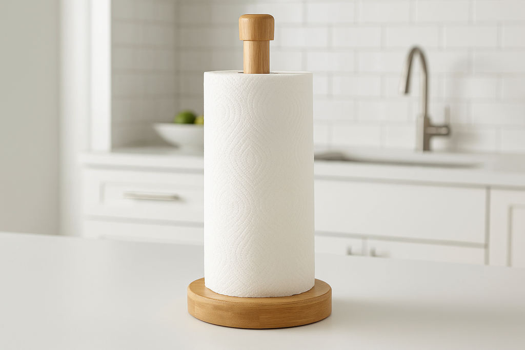 Suporte para Papel Toalha Bambu Vertical com Base Pesada 35cm