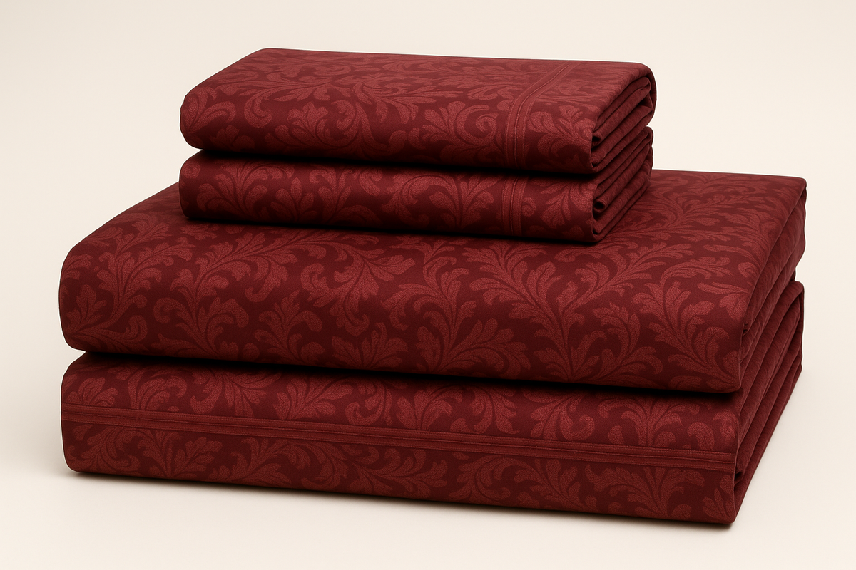 Jogo de Cama Queen Jacquard Bordô - 4 Peças Sofisticado