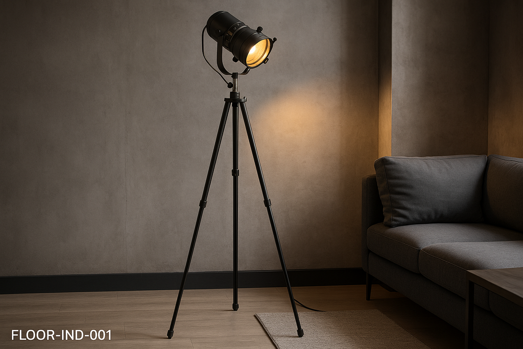 Luminária de Chão Industrial Tripé Metal Preto Spot Ajustável 160cm