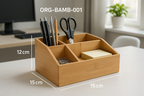 Organizador de Mesa Bambu Natural 4 Compartimentos 25x15cm