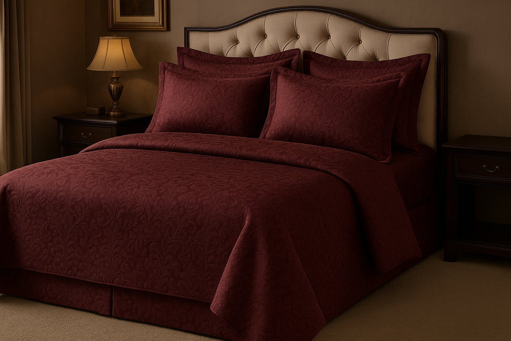 Jogo de Cama Queen Jacquard Bordô - 4 Peças Sofisticado