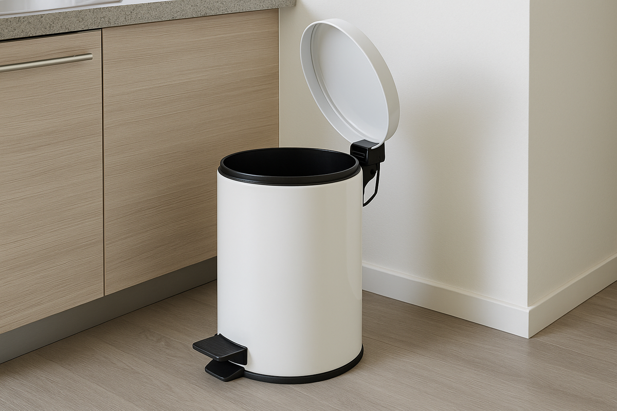 Lixeira com Pedal Metal Branca 12L Tampa Automática