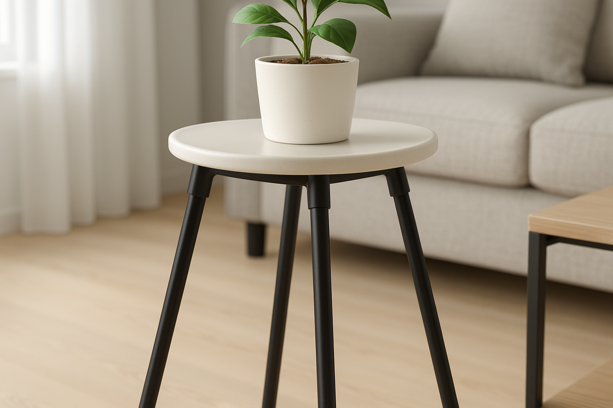 Suporte para Plantas Tripé Metal Preto com Base Cerâmica 70cm