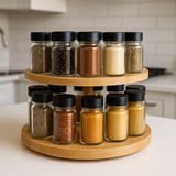 Porta Temperos Giratório Bambu 2 Andares com 16 Potes Vidro
