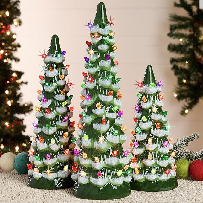 Mini Árvores de Natal com Led de Cerâmica