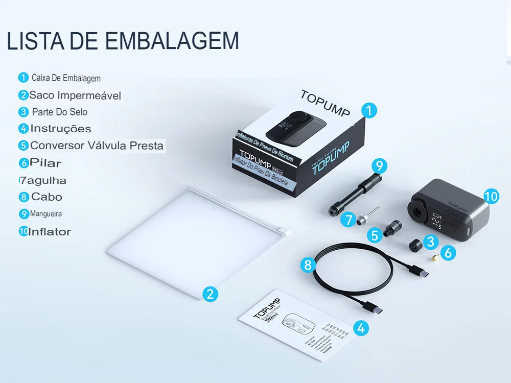 Bomba Elétrica Portátil para Bicicleta com Medidor de Pressão Digital
